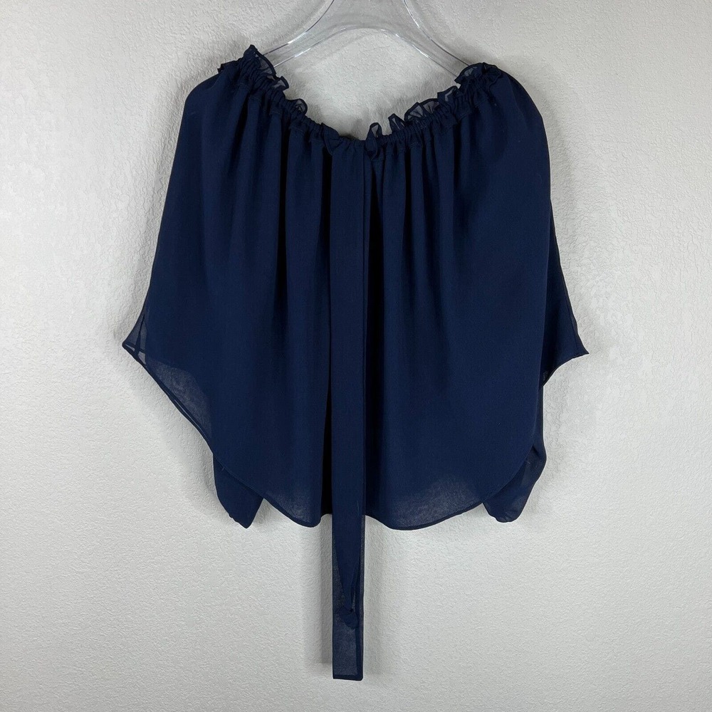 Misa LA Livey Top Navy Off The Shoulder Halter Blouse Chiffon Womens Size Medium